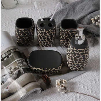 Ceramica cu imprimeu de Leopard Baie Cinci piese articole de Toaletă Produse de Toaletă apă de gură Produse Cupa Periuta de dinti Cupa Set de Lux de Lumină