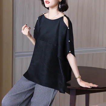 Lumina Stil Lux Încrețită Bluza Temperamentul Mamei cu Mânecă Scurtă T-shirt Femei Nou Top de Vara