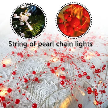 Crăciun Pearl Șir de Lumini cu Baterii Pearl Șir de Lămpi LED String lumina Sârmă de Argint Fairy Șir Lumina Pentru Decor