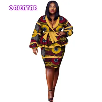 Africa de Haine pentru Femei 2 Buc Africane Fusta si Topuri Set de Femeile din Africa de Imprimare Blazer Coat +fuste Femei, Plus Dimensiune Costume de WY2858