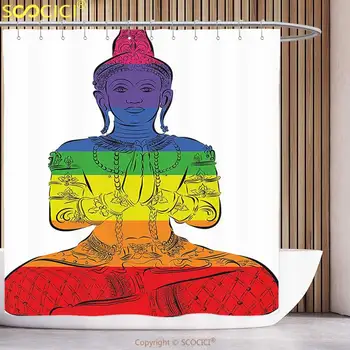 Distracție Perdea de Duș Chakra Decor Stând și Meditând Persoană Curcubeu Model Conectat cu Energia Zen Art Print Multi Baie
