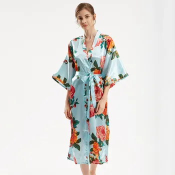 Femei Casual Sliky Satin Florale Imprimare Kimono-Halat Rochia Pijamale Pijamale Halat De Nunta Pentru Domnisoarele De Onoare Mireasa Fete Cu Flori