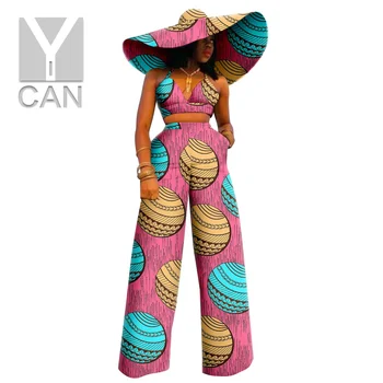 Afro-Costum pentru Femei Casual Palarie de Soare Vesta și Pantalonii V-Neck Doamnelor Petrecere de Nunta Y2226007