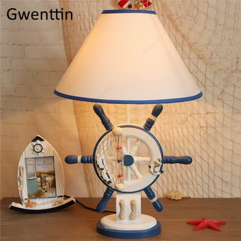 Lemn Cârma Lampă de Masă Mediteraneene Birou Permanent Led-uri Corpuri de iluminat pentru Camera Copiilor Dormitor corp de Iluminat Copil Cadou Home Deco