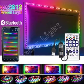LED Strip Lumini RGBIC WS2812B/RGB 5050 5V Bluetooth, Infraroșu de Control de Luces Calculator TV Iluminare Camera Decora Fita Lampa