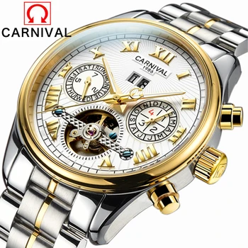 De lux Carnaval tourbillon ceas barbati de argint din oțel inoxidabil rezistent la apa ceasuri Automate data de ceasuri relogio NOI