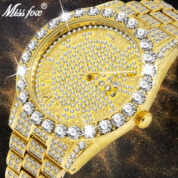 MISSFOX Ceasuri Barbati 2020 Top Brand de Lux Ceasuri de mana Pentru Barbati de Aur rezistent la apa Diamant Barbat Uit de Afaceri Bling Ceas Celebru