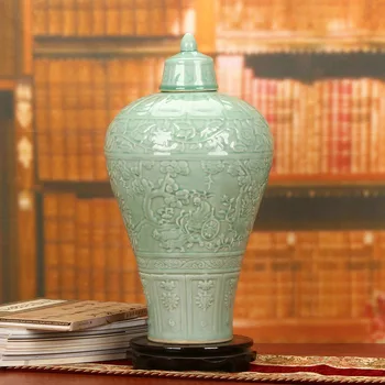 Jingdezhen ceramică ghimbir borcan fasole Verde crape Glazura gura mica Templu borcan vas Antic set de Decorare chinez sculptat vaza