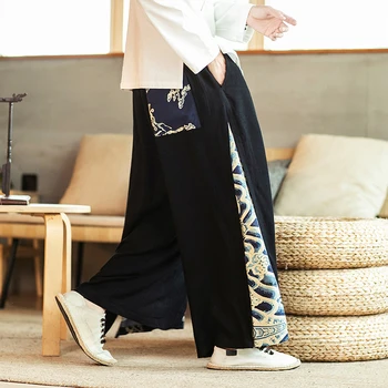 Asia Japoneze din Pacific Kimono Bărbați Vară Harlan Pantaloni Stil Toamna Lenjerie Casual Antic mare de Imprimare-picior Drept Pantaloni Trend