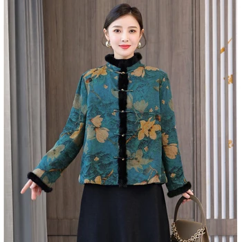 Iarna Oriental Epocă Tang Costum De Femei Chineze Elegant Sacou Captusit Florale Imprimare Etnice Harajuku Tradiție Strat Gros Cald