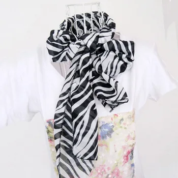 Fierbinte De Vânzare De Moda Femei Zebra Animal Print Eșarfă Lungă Perioadă De Mare Dungă Sifon Eșarfe Șal Cape -B5