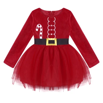 Copil Copii Copii Fete De Crăciun Rochie Roșie Mâneci Lungi Plasă Santa Costum Printesa Rochie Tutu 2021 Iarna Pentru Copii Rochii Fete
