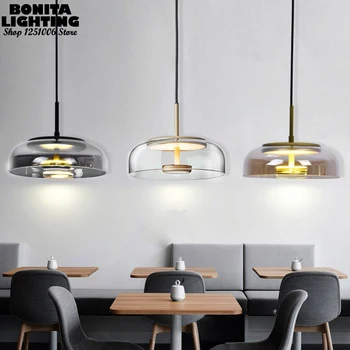 Nordic sticla pandantiv lumini sufragerie Simplu de artă modernă UFO led lampă de agățat de chihlimbar Transparent din sticlă Gri capac de Oală droplight