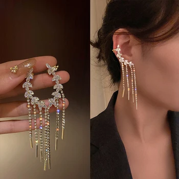 Moda coreeană Stud Cercei pentru Femeile Rafinate de Lux Strălucitor Tassel Picătură de Cristal Cercei en-Gros de Bijuterii de Nunta 2022 Trend