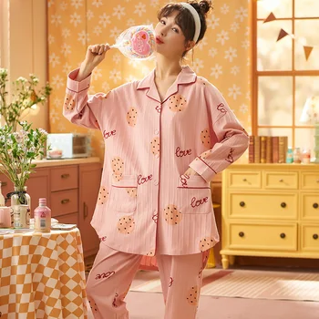 Femei cu Mult Stil Pijama, Șantiere Mari 5XL Pijama Seturi Complete de Bumbac, Pijamale cu Maneca Lunga Topuri + Pantaloni de Pijamale, Îmbrăcăminte Acasă Pijamale