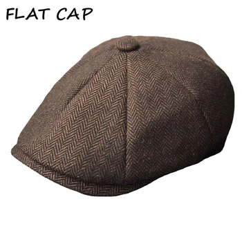 CAPAC PLAT Pentru Bărbați Capac de vânzător de ziare Spic Pălărie de Iarnă Stil Britanic Om Bereta Vintage de Toamna Iarna Cafenea Mens Bereta Pălării