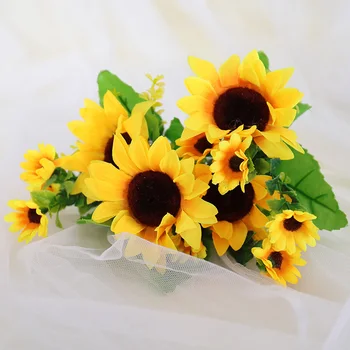 1 buchet de plastic Galben Stem Floarea-soarelui ramură de Mătase Artificială Buchet de Flori Pentru Acasă dotari Petrecere Gradina Decor de Toamnă
