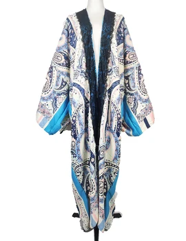 2022 Noua Moda Nigerian femeii dantela Cardigan Lung Pentru Vacanta Europa Supradimensionat Tipărite Kimonouri Pentru Petrecere pe Plajă