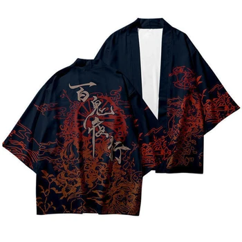 Harajuku Japoneză Cosplay Kimono Și Pantaloni Scurți Set Yukata Bărbați Femei De Moda Cardigan Bluza Haori Obi Asiatice Haine