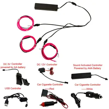 EL Sârmă 1M Lumina de Neon Dans Strălucire Șir de 5 Condus De 1 3x1M + Controller + Invertor 3V/12V/Sunet Activat/USB/Auto Țigară DIY
