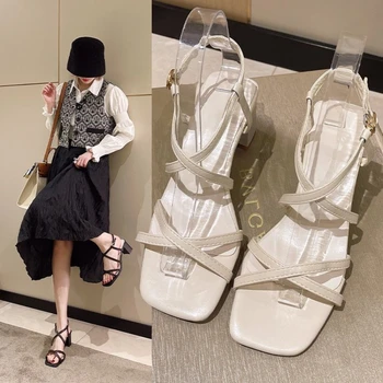 2022 Femei Sandale Cu Platforma De Vara Deschis Deget De La Picior Toc Bloc Scăzut Pantofi Cu Toc Gladiator Curea Glezna Mare De Femei Moderne Sandale