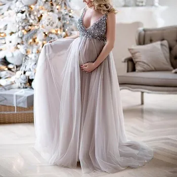 Maternitate Fotografie rochii Sexy si elegante Femei Gravide Sling V Neck Sequin de Cocktail Rochie de Bal Sarcina Rochie de Artă Foto Rochie