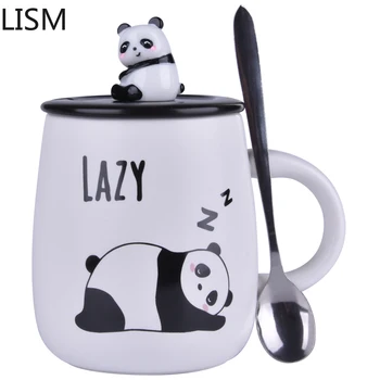 Panda Cana Ceramica cu Capac Lingura de Desene animate Cani de Cafea Drăguț Personalizate Creative Lapte Ceai Ceasca de Cafea Ceasca de Călătorie Tazas