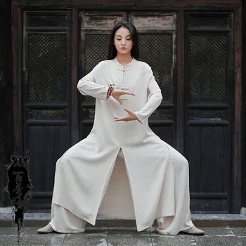 Femei Lenjerie De Pat Solid Halat De Rochii Cu Maneci Lungi Tai Chi Kung Fu Uniformă Stil Chinezesc Ceai De Artă Costum De Sex Feminin Casual Hanfu