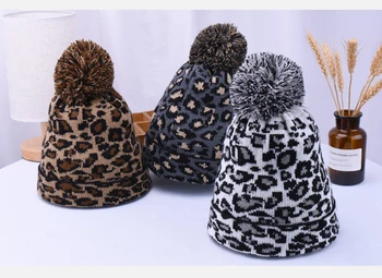 Pălărie Elegantă Leopard Beanie Pălărie De Iarnă De Moda Tricotate Pălării Leopard Femeie Bărbat Pălărie Poate Logo-Ul Personalizat Cu Ridicata Și Cu Amănuntul