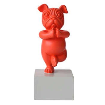 Minunat Yoga Bulldog Francez Statuie Nordic Animale Desene Animate Sculptura Acasă Living Decor Figurine De Rasina De Artizanat - Rosu