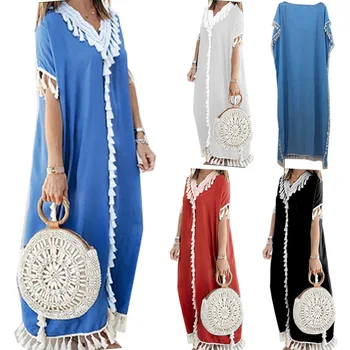 Dubai Turcia Musulmană Caftan Rochii Femei Rochie Boho Vara Ciucure Marocan Caftan Sundress Islamic de moda de Îmbrăcăminte Musulman