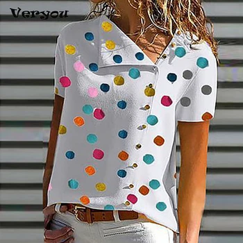 Noi Polka Dot Shirt Femei, Maneca Scurta, Imprimare Tricouri Pentru Femei Slash Gât Vrac Topuri Plus Dimensiune Casual Femei T Shirt 2021