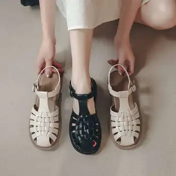 Sandale de Vara pentru Femei Pantofi Plat 2022 Nou Pantofi pentru Femei Baotou Gol Femei-linie Cataramă Pantofi Confortabil Tocuri Groase