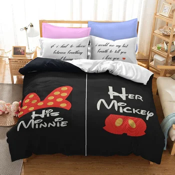 Iubesc pe Mickey Minnie Mouse 3D Set de lenjerie de Pat Disney Duvent Acoperi Cuvertură de pat Queen matrimonial Lenjerii de pat pentru Copii Copii Adulți Dormitor
