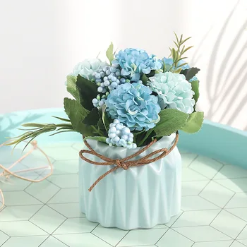 Artificiale Bonsai Mătase Floare Hortensie cu Vaza Fals Plante de Ghiveci Ornament pentru Desktop Acasă Decorare Consumabile AQ127