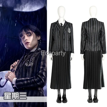Miercuri Familia Addams Cosplay Costum Pentru Femei Uniformă Școlară Tinuta Blana Vesta, Camasa, Fusta Set Complet De Halloween Haine De Petrecere