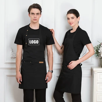 Broderii personalizate, LOGO-ul Imprimat Barbati Negru Salopete Reglabil Bucătărie de Gătit Pentru Femei Buzunare Instrumente de Curățare Uniformă Adult Șorț
