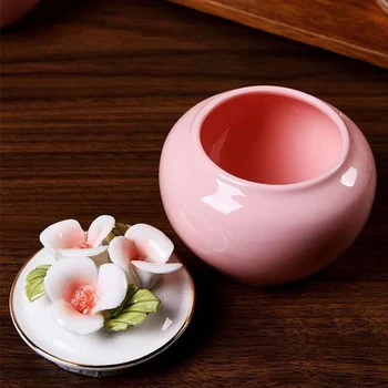 Rafinat Lucrate Manual Caddy Ceai De Flori În Formă De Capac De Borcan Din Ceramica Decor Ceramic Borcan De Decor De Dimensiuni Mici 1 Bucată Rundă