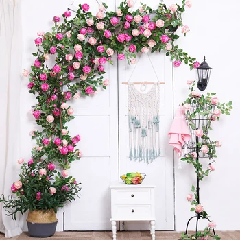 180cm Trandafiri de Mătase Vița-de-vie Artificiale Flori de Bujor Rattan Șir Cu Frunze Verzi Pentru Nunta Home Garden Decor Agățat Garland
