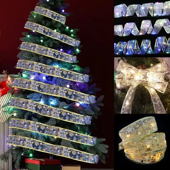 Ornamente pentru Pomul de craciun 5M/10M/20M Panglică cu LED-uri Lumini DIY Dantela Arcuri de Anul Nou Garland Ghirlandă de Crăciun Decoratiuni pentru Casa 2022