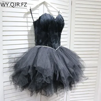 QNZL-90#alb Negru rochii de seara scurte pene sutien fusta Ziua de naștere Petrecere Bal Rochie de Cocktail Balet puffy rochie de dantelă up pentru Fete