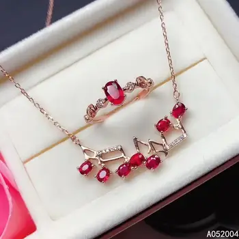 KJJEAXCMY Fine Bijuterii argint 925 incrustat naturale ruby feminin inel set de pandantiv moda acceptă detectarea