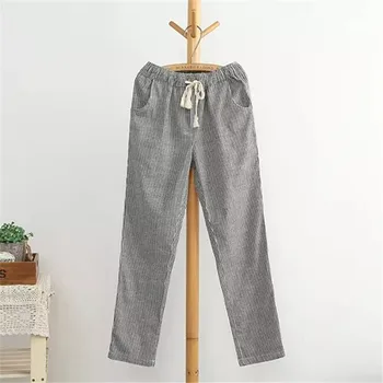 Lenjerie De Pat Din Bumbac Pentru Femei Pantaloni Casual 2022 Moda Pierde Mult Timp Pantaloni Talie Elastic Direct Cu Dungi Pantaloni Pantalon