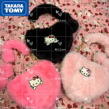 TAKARA TOMY 2022 Hello Kitty Drăguț în formă de Inimă de Pluș Broderie Fete Geantă de mână Student Dulce Lanț Geantă de Umăr