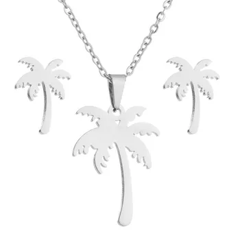 Femei de moda de nucă de cocos copac set de bijuterii din oțel inoxidabil copac mic colier și cercei set