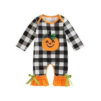 Halloween Copil Nou-născut Fete Costume de Dovleac Brodate la Mâneci Lungi Carouri Ars de joacă pentru copii Sugari