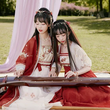 Noi Broderie Hanfu Rochie de Îmbrăcăminte Tradițională Chineză Dinastiei Song Vechi Prințesă Zână Haine Roșii Hanfu Costume DQL6953