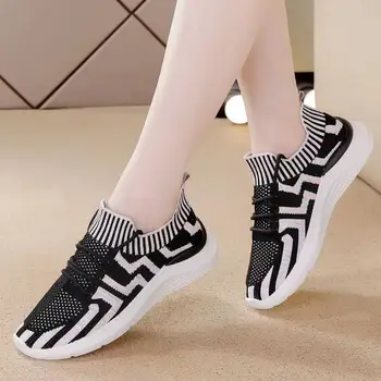 Negru Grosime de 5 cm-Pantofi cu talpi de Zbor Țesute de Femei Ușoare Pantofi de Sport Respirabil și Confortabil Jogging Pantofi pentru Femei