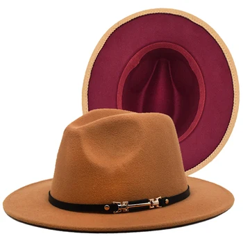 Fedora Hat Pentru Femei, Cu Curea Felted Pălărie De Lână Artificială Margine Largă Biserica Simplu Derby Pălărie De Top Amestec De Jazz Capac Bărbați Chapeau Femme