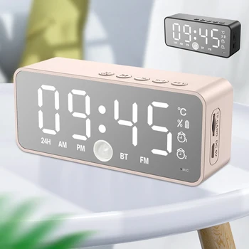 Ceas Digital de Alarmă Oglindă cu LED-uri Lumini de Noapte Termometru Ceas de Perete Lampă de Dreptunghi Pătrat Multi-funcția de Birou Ceasuri USB